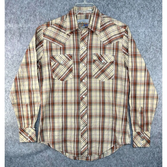 VINTAGE ATB Authentic Western Shirt Men's 15.5 Brown Outdoor Pearl Snap 34/35 - Picture 1 of 8